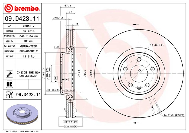 Brembo Painted Brake Disc, 09.D423.11