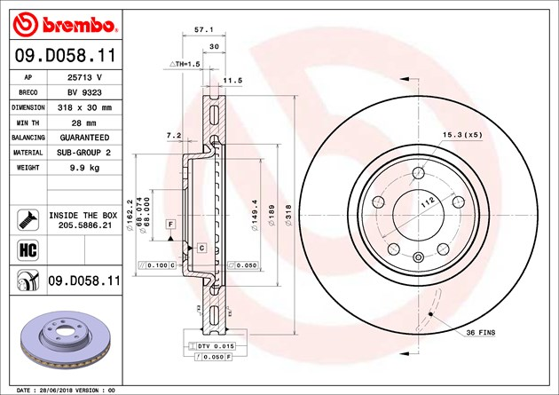 Brembo Painted Brake Disc, 09.D058.11