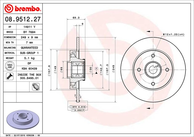 Brembo Brake Disc, 08.9512.27