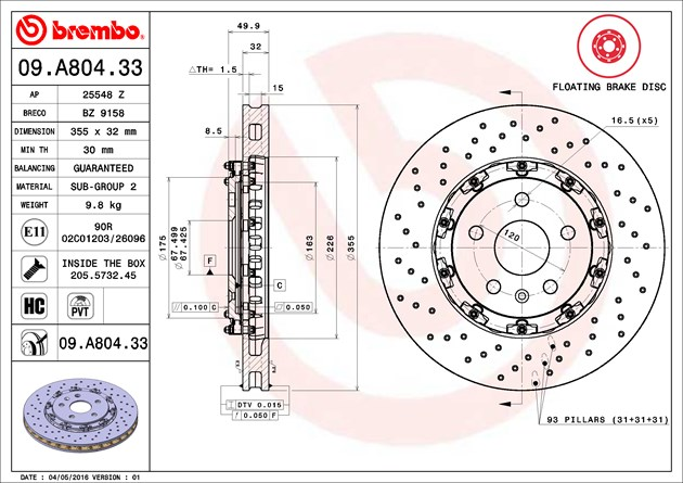 Brembo Painted Brake Disc, 09.A804.33