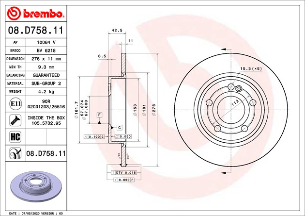 Brembo Painted Brake Disc, 08.D758.11