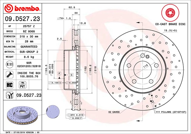 Brembo Painted Brake Disc, 09.D527.23