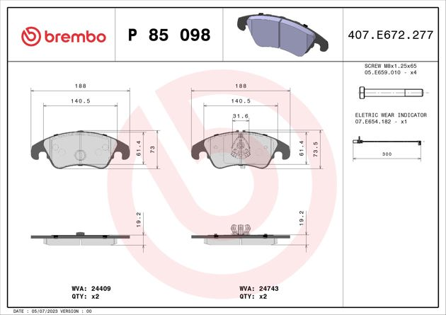 Brembo Brake Pad, P 85 098