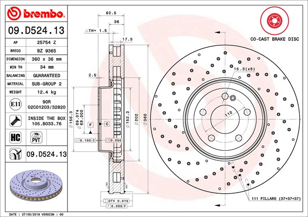 Brembo Painted Brake Disc, 09.D524.13