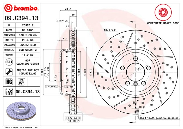 Brembo Painted Brake Disc, 09.C394.13