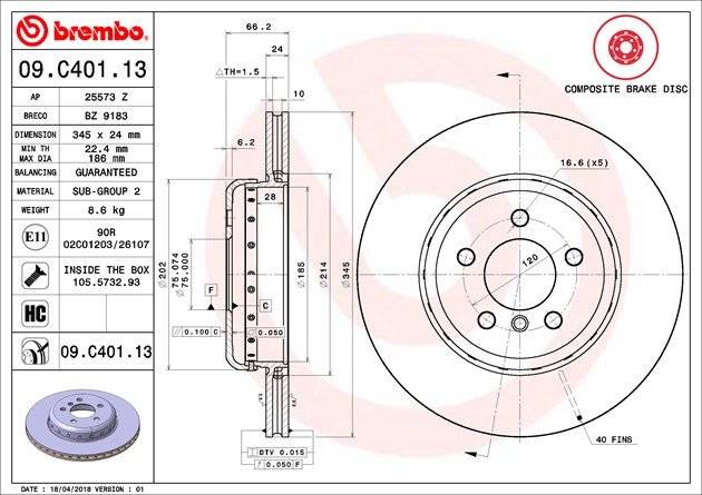 Brembo Painted Brake Disc, 09.C401.13
