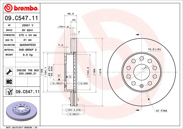 Brembo Painted Brake Disc, 09.C547.11