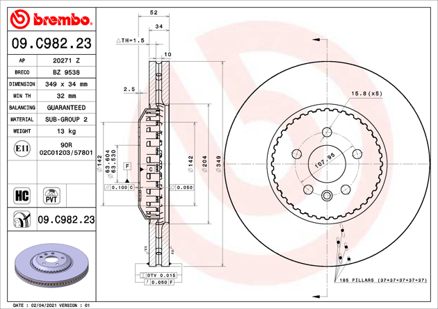 Brembo Painted Brake Disc, 09.C982.23