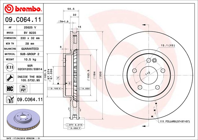 Brembo Painted Brake Disc, 09.C064.11