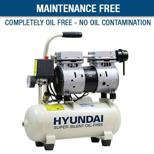 Hyundai 8 Litre Air Compressor, 4CFM/118psi, Silenced, Oil Free, Direct Drive 0.75hp