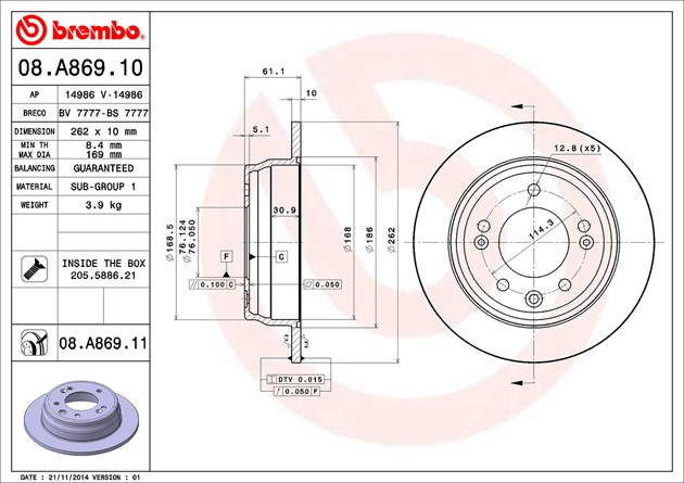 Brembo Painted Brake Disc, 08.A869.11