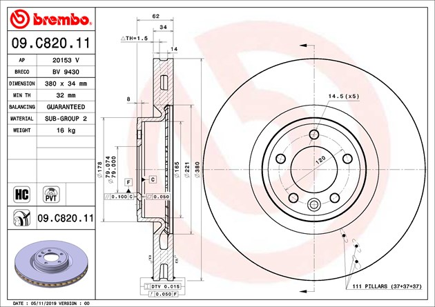 Brembo Painted Brake Disc, 09.C820.11