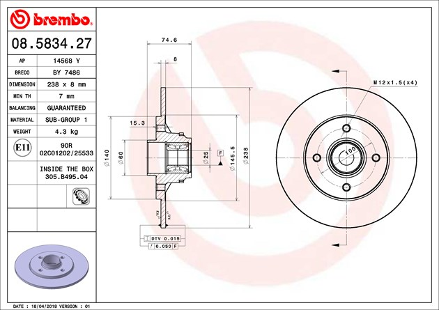 Brembo Brake Disc, 08.5834.27