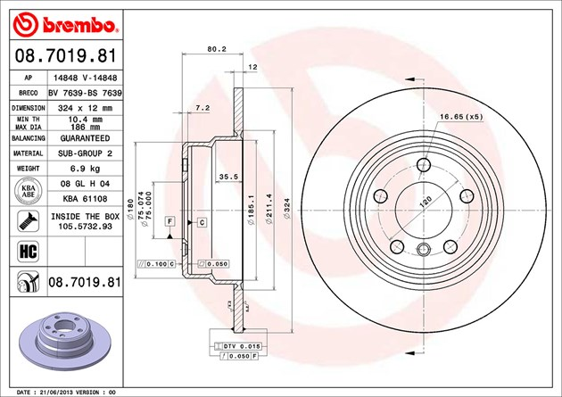 Brembo Painted Brake Disc, 08.7019.81