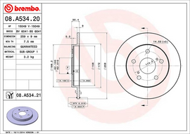 x2 Brembo Painted Brake Disc, 08.A534.21