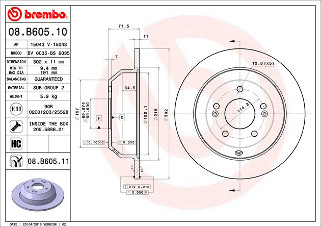 Brembo Painted Brake Disc, 08.B605.11