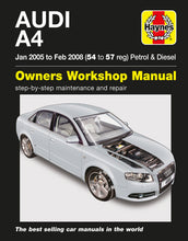 Load image into Gallery viewer, Audi A4 Petrol &amp; Diesel (Jan 05 to Feb 08) Haynes Repair Manual (Paperback)