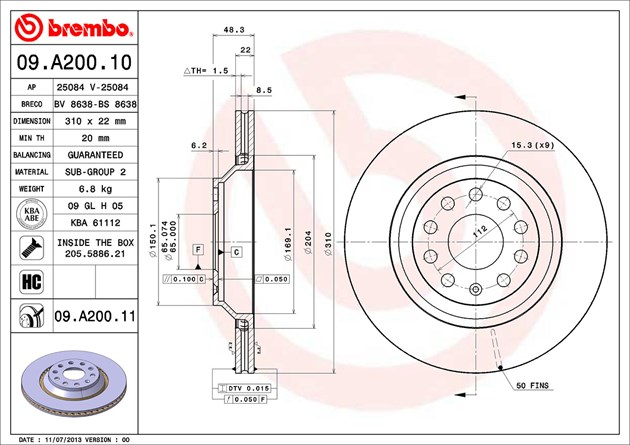 Brembo Painted Brake Disc, 09.A200.11