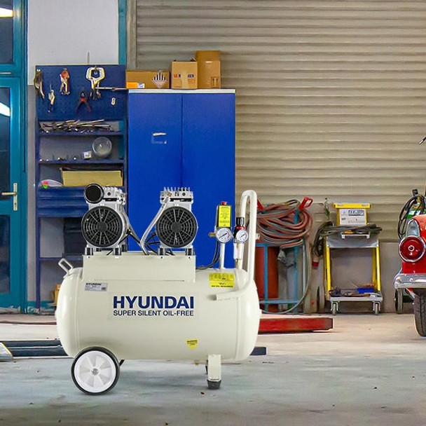 Hyundai 50 Litre Air Compressor, 11CFM/118psi, Oil Free, Low Noise, Electric 2hp