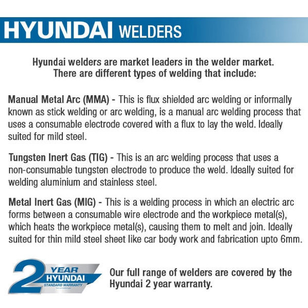 Hyundai 200 Amp MIG Welder, 230V Single Phase, Pro series