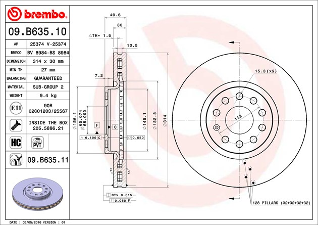 Brembo Painted Brake Disc 09.B635.11