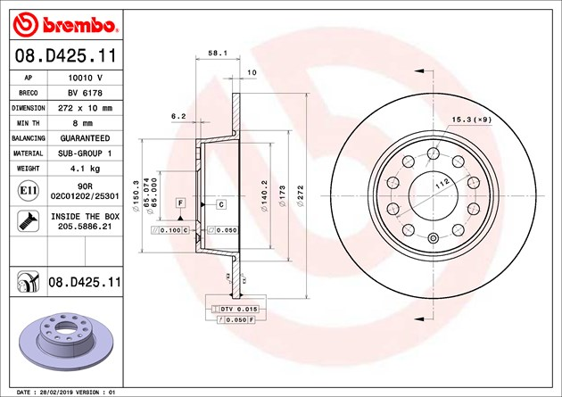 Brembo Painted Brake Disc, 08.D425.11