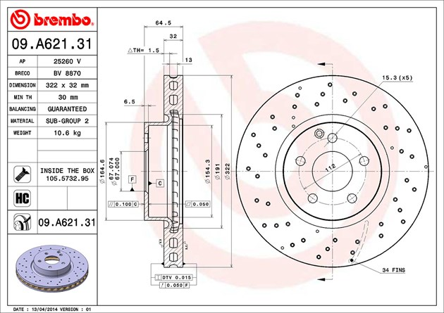 Brembo Painted Brake Disc, 09.A621.31