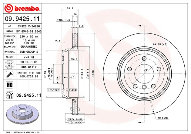 Brembo Painted Brake Disc, 09.9425.11