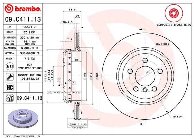 Brembo Painted Brake Disc, 09.C411.13