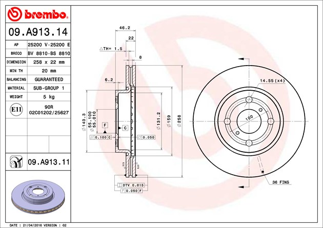 Brembo Painted Brake Disc, 09.A913.11