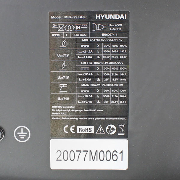Hyundai MIG DC Inverter Welder, 400V Three Phase, Pro Series