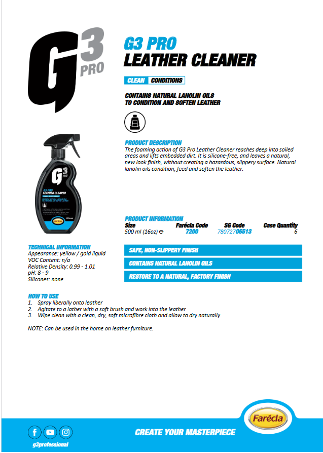 Farecla G3 Pro Leather Cleaner 500ml