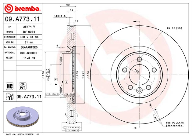 Brembo Painted Brake Disc, 09. A773.11