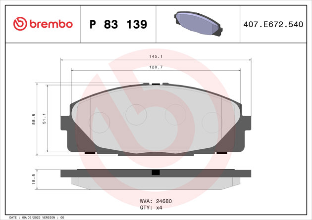 Brembo Brake Pad, P 83 139