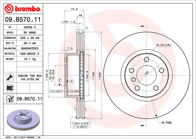 Brembo Painted Brake Disc, 09.B570.11