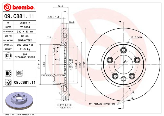 Brembo Painted Brake Disc, 09.C881.11