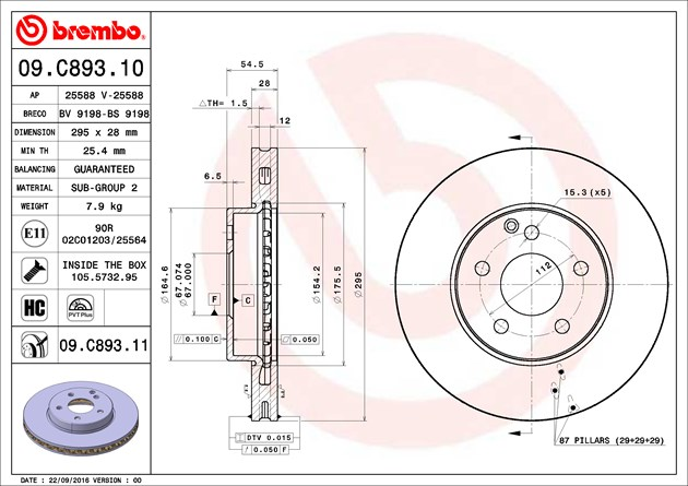 Brembo Painted Brake Disc, 09.C893.11