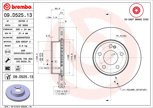 Brembo Painted Brake Disc, 09.D525.13