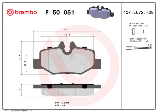 Brembo Brake Pad, P 50 051