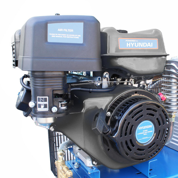 Hyundai 200L Litre Air Compressor, 29CFM/145psi, Twin Cylinder Belt Drive 14hp