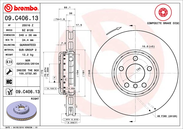 Brembo Painted Brake Disc, 09.C406.13