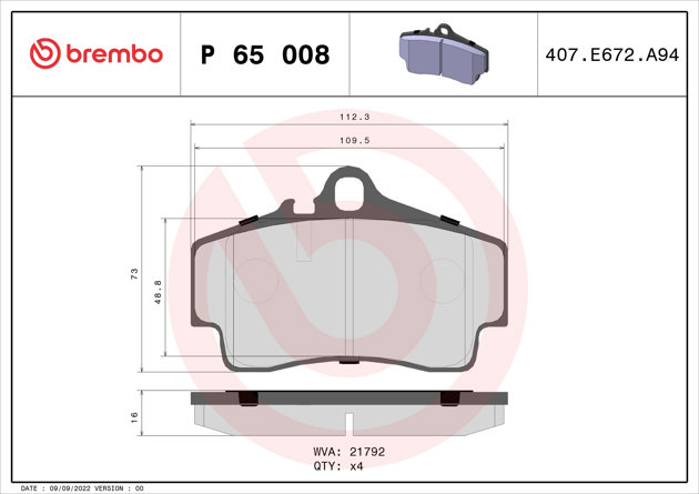 Brembo Brake Pad, P 65 008
