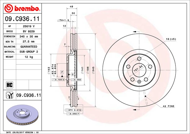 Brembo Painted Brake Disc, 09.C936.11