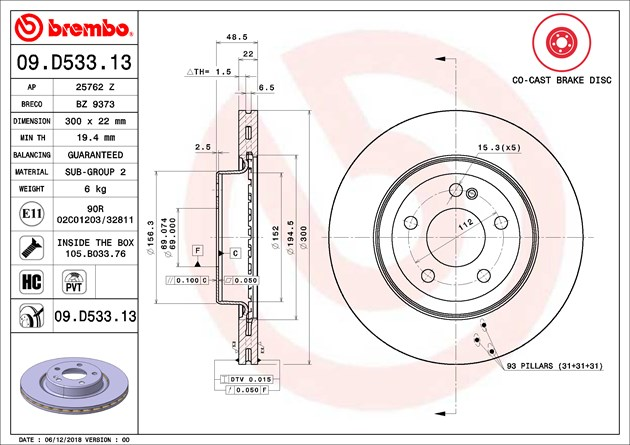 Brembo Painted Brake Disc, 09.D533.13