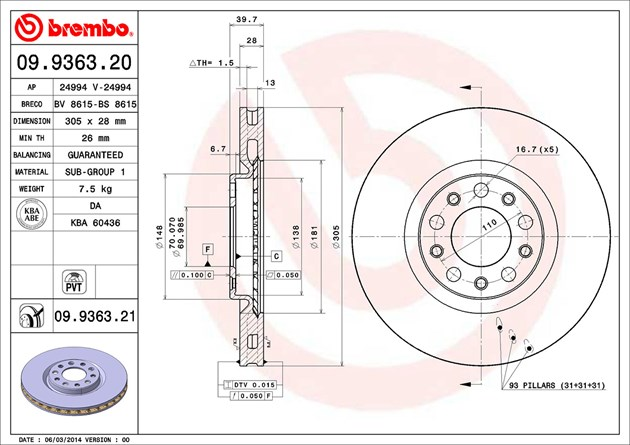 Brembo Painted Brake Disc, 09.9363.21