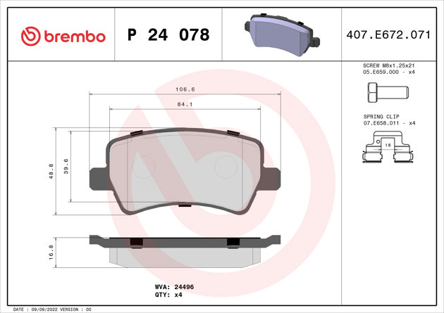 Brembo Brake Pad, P 24 078