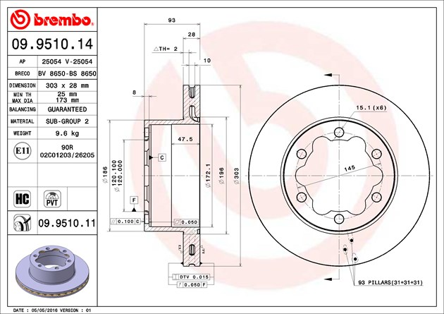 Brembo Painted Brake Disc, 09.9510.11