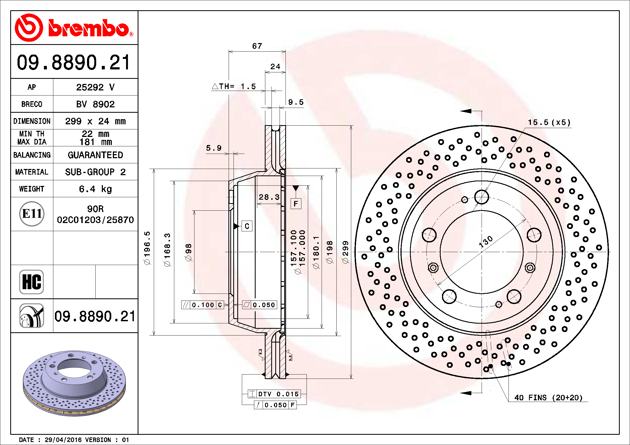 Brembo Painted Brake Disc, 09.8890.21