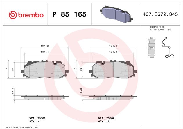 Brembo Brake Pad, P 85 165