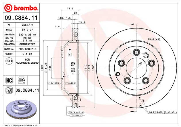 Brembo Painted Brake Disc, 09.C884.11